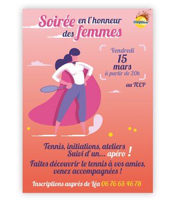 Affichette A3 pour la soirée femme au TCCP