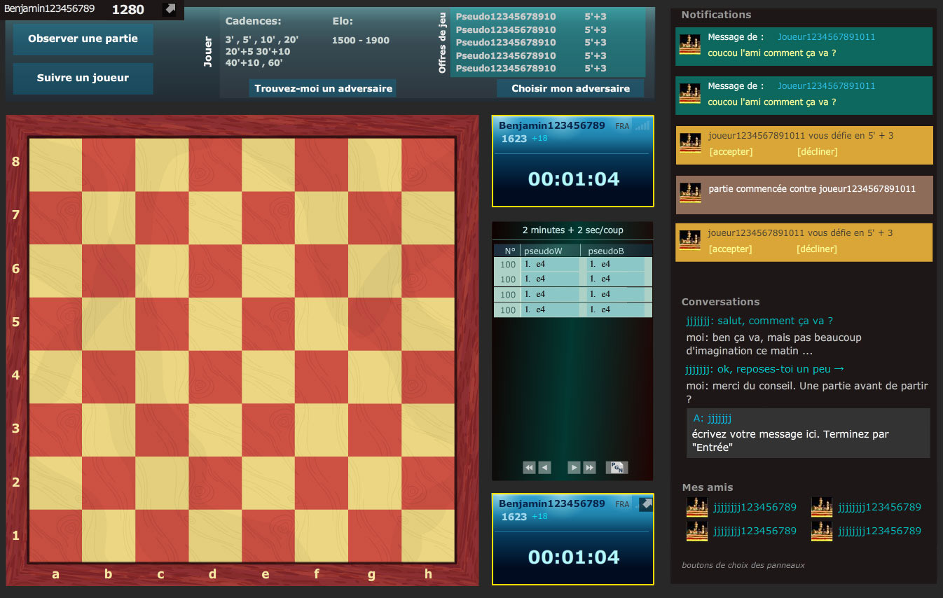 Design des interfaces de jeu en ligne d'Europe-echecs.com