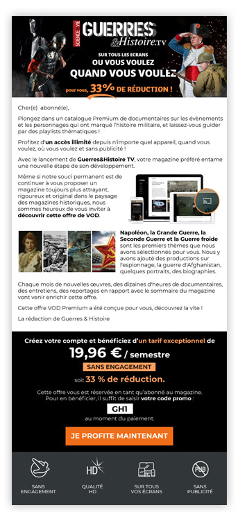 Offre d'abonnement pour le magazine Guerres&Histoire